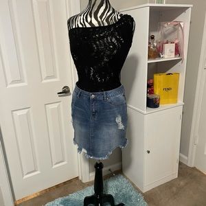 Rewash Distressed Mini Denim Skirt